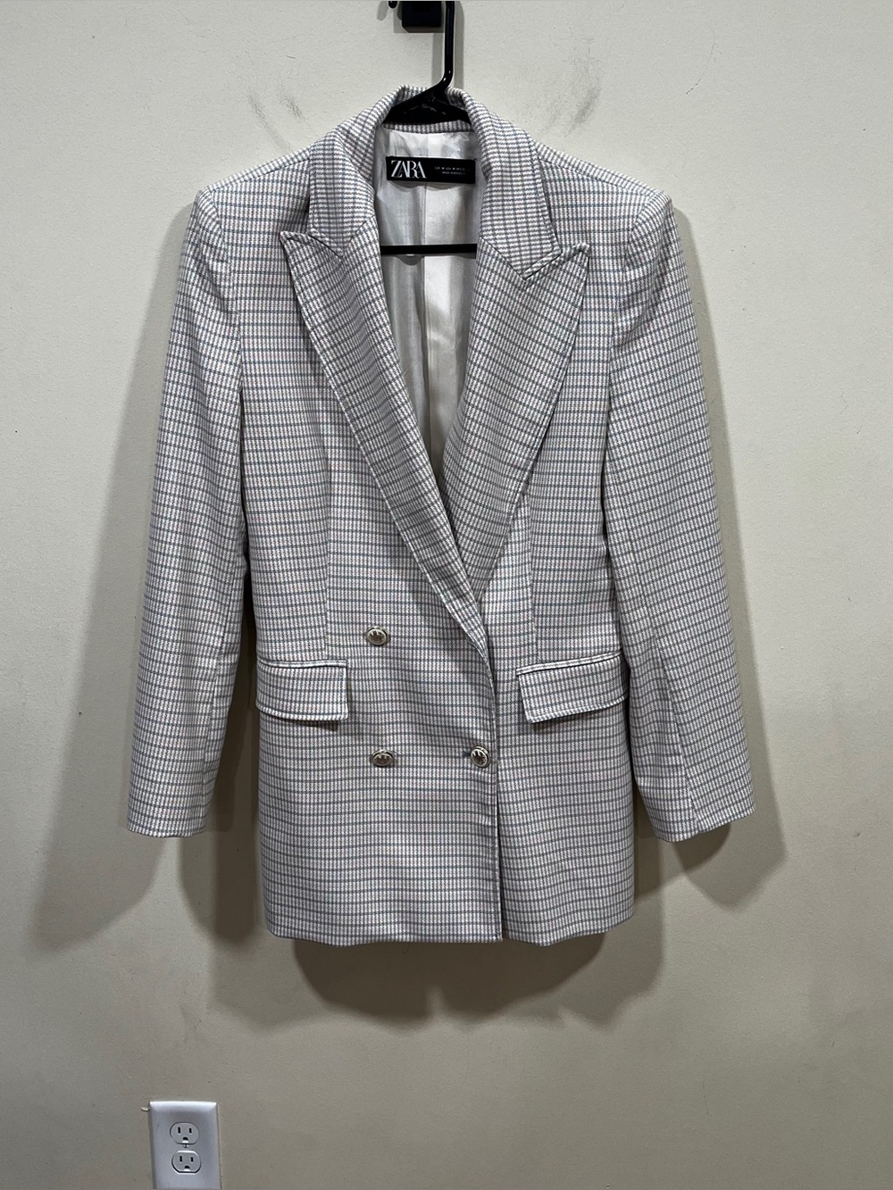 ZARA MULTICOLOUR LAPEL COLLAR DOUBLE BREASTED BLAZER WITH SHOULDER PADS SIZE M